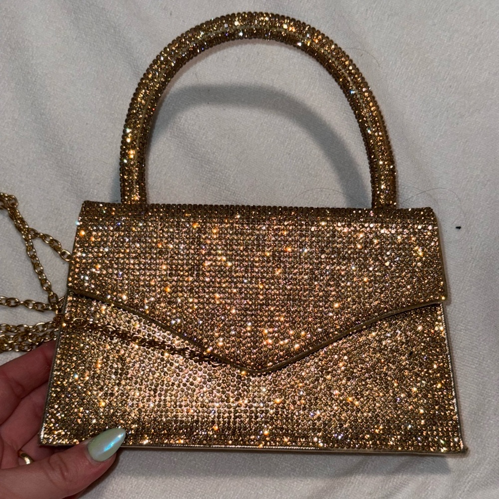 Gold Crystal Embellished Handbag